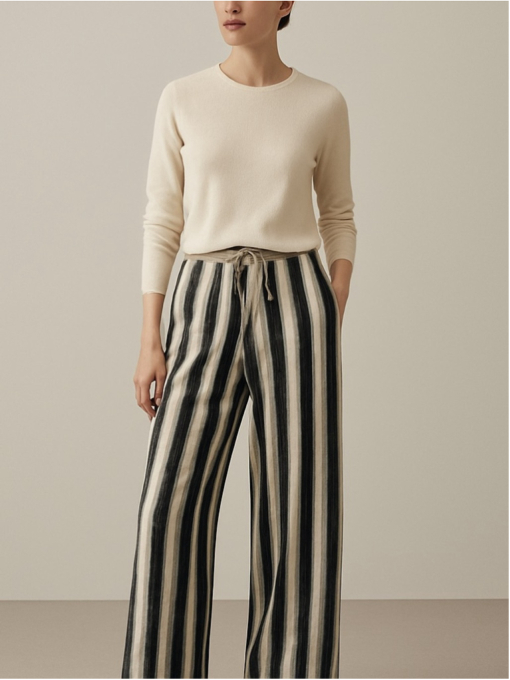 Thornsaura Striped Knit Wide Leg Pants Sz S Black White Cozy Cotton Jersey